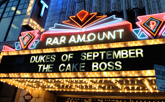 Paramount Theatre sign at night