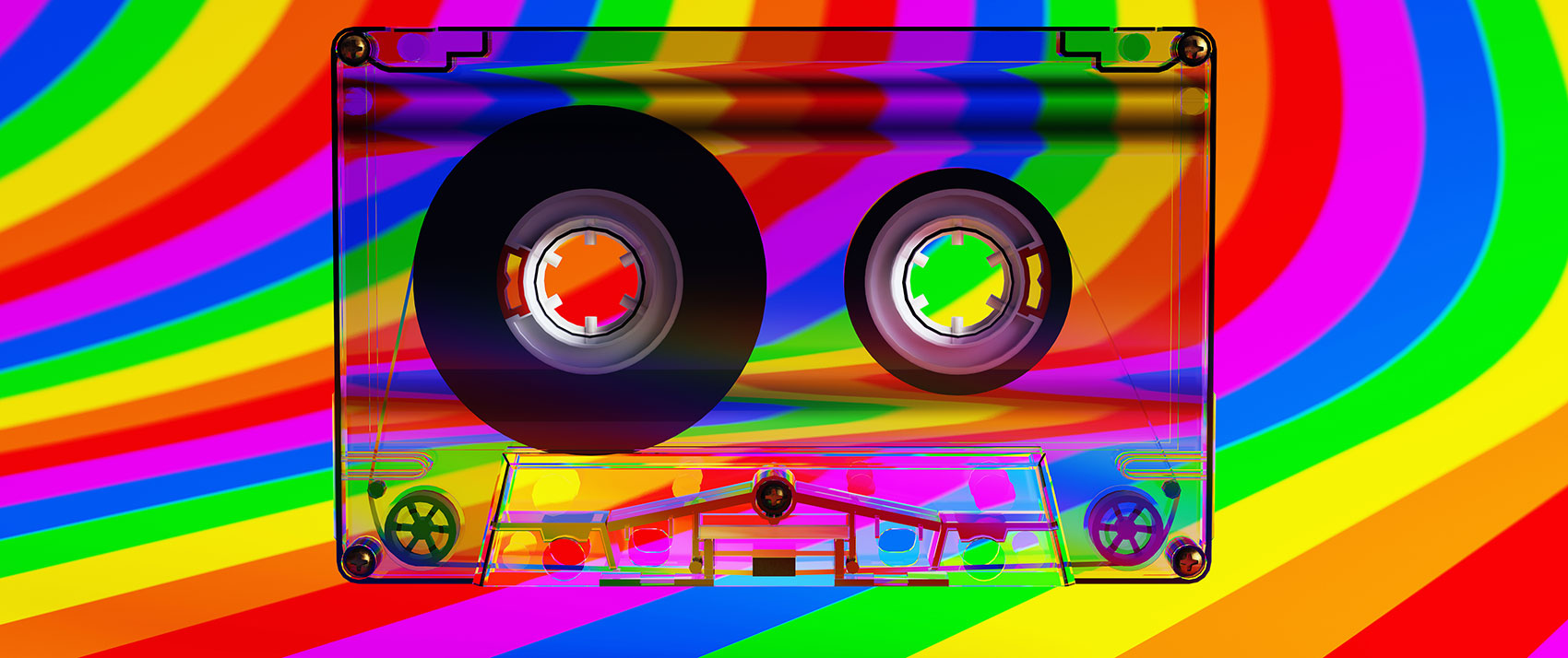 cassette tape with rainbow background