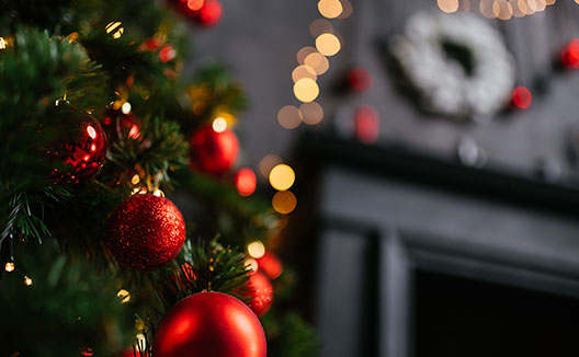 Close-up of Holiday Tree with Ornaments
